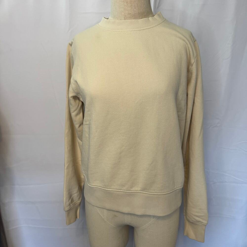 MATE Organic Fleece Crew Neck Sweatshirt L BON Beige Sustainable Cotton NWT